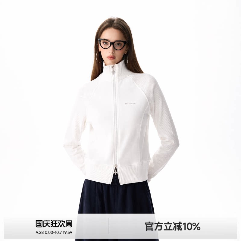 美式解构立领修身卫衣外套女图片