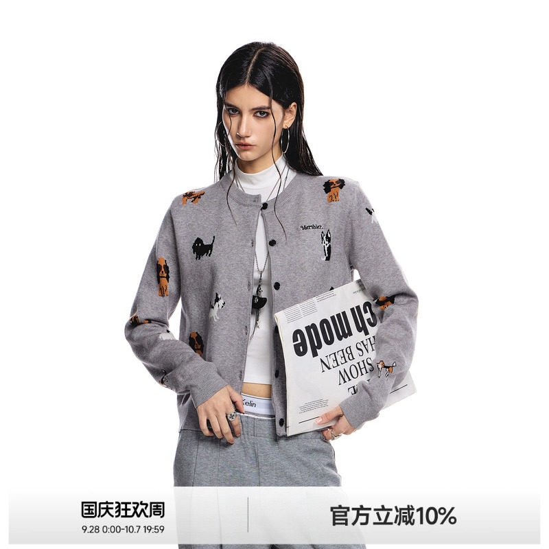 ICH MODE慵懒风美式百搭复古针织开衫女短款高级质感2026新款毛衣图片