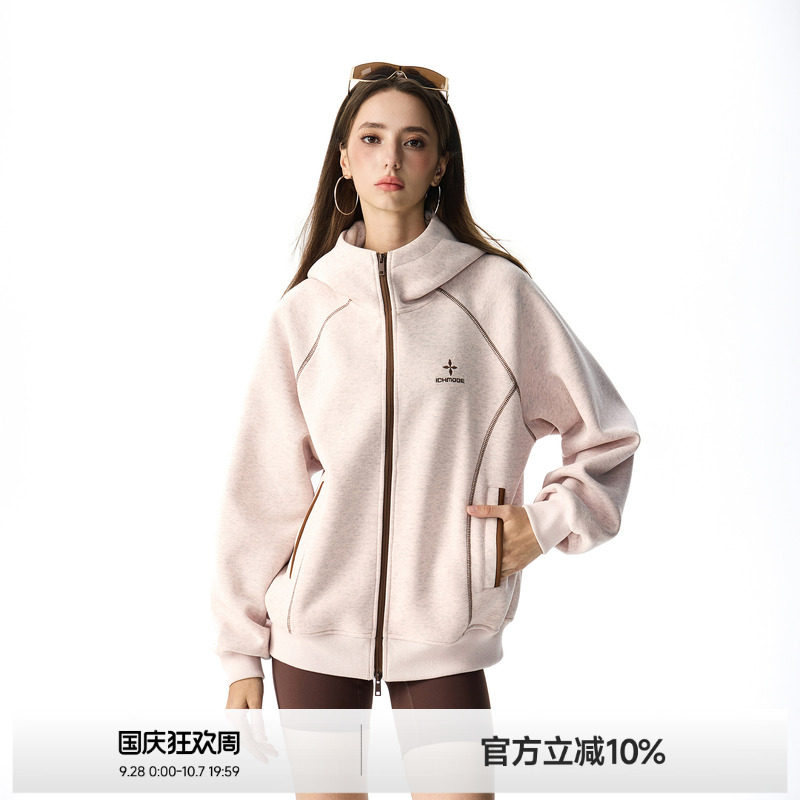 美式户外哈苏线连帽卫衣外套女图片