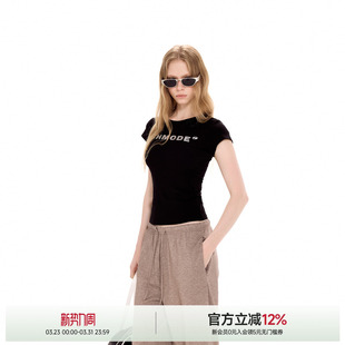 正肩短袖 修身 T恤女2026夏季 新款 圆领小上衣 ICH 运动小衫 MODE短款