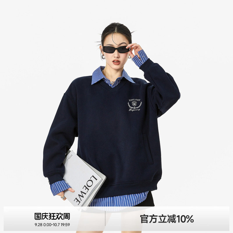 【疯狂服饰节】ICH MODE假两件拼接设计感卫衣女百搭秋季上衣女图片
