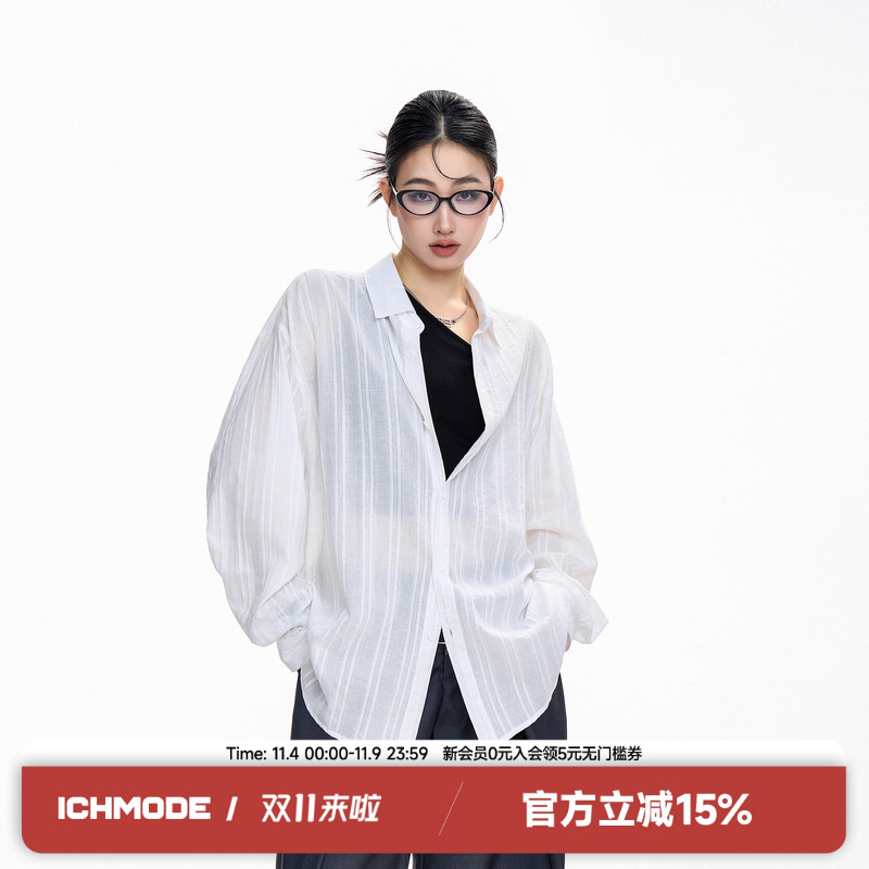 ICH MODE慵懒风休闲翻领美式百搭衬衫女轻薄复古秋夏甜酷外套上衣