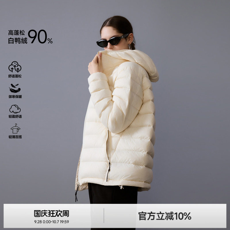 ICH MODE90白鸭绒排骨羽绒服女冬季轻薄防寒美式复古连帽短外套图片