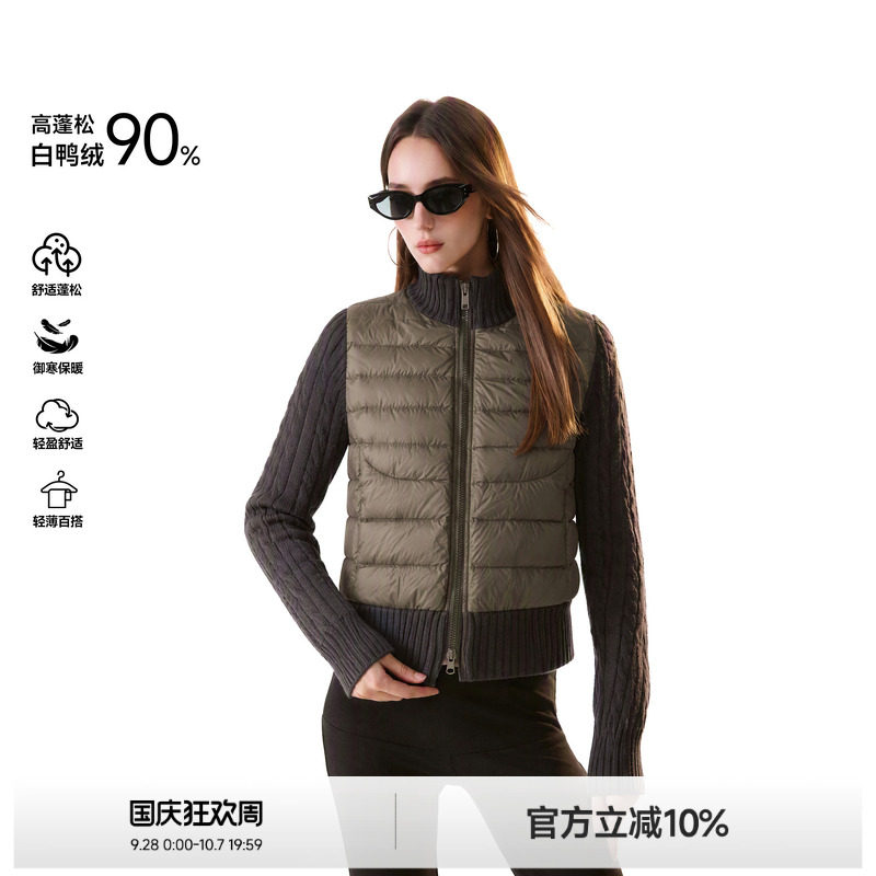 90白鸭绒毛针织拼接羽绒服女图片
