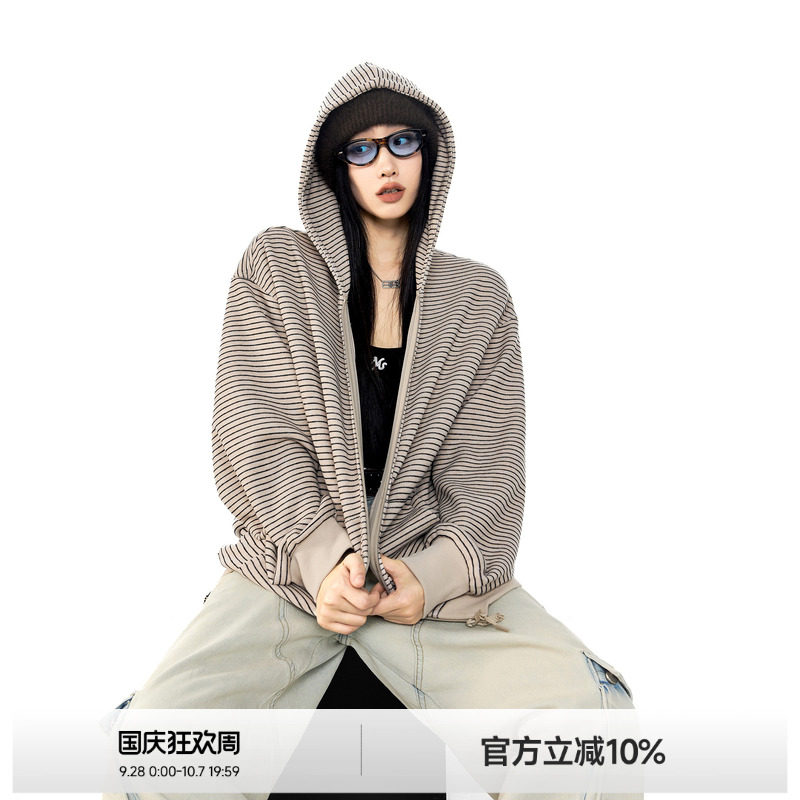 复古条纹开衫外套女春秋季新款图片