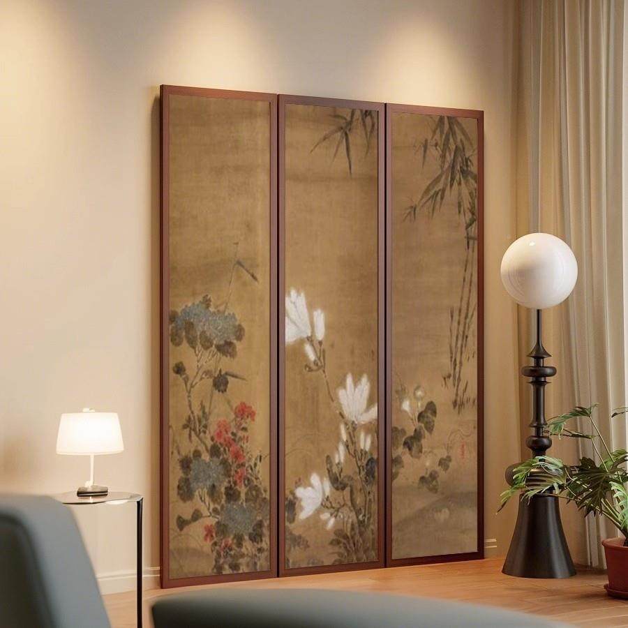 可折叠移动实木风隔断客花鸟背家屏景装饰遮LLD022挡墙用厅玄关茶