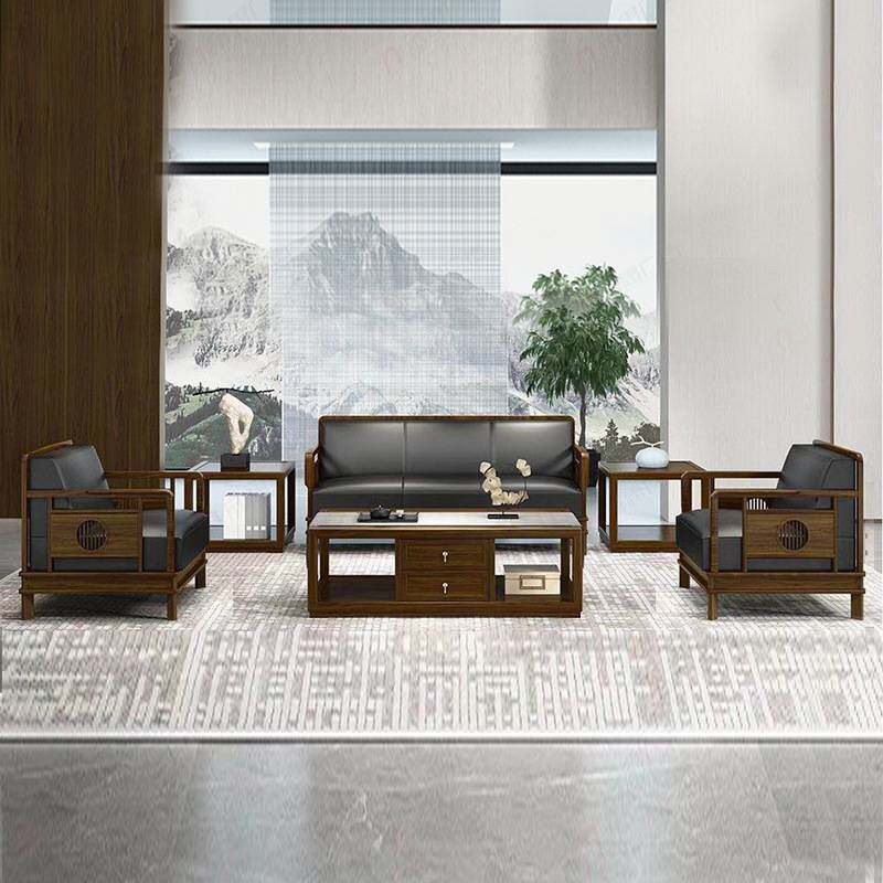 新中式办公桌椅组合老板桌总裁桌全实木中式大班台办公室家具茶几