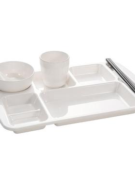 快餐盘0校个装密胺格餐盘商1用学食堂餐具套PZQ装分塑料碗盘