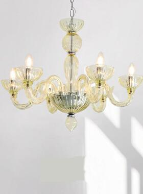 法式轻奢客吊灯漫优厅雅绿色玻美式璃复古浪衣帽间书85093房餐厅