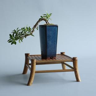 手工梅鹿竹花菖棚架微盆景四角兰架蒲茶HJ-11迷你小花架茶具装台