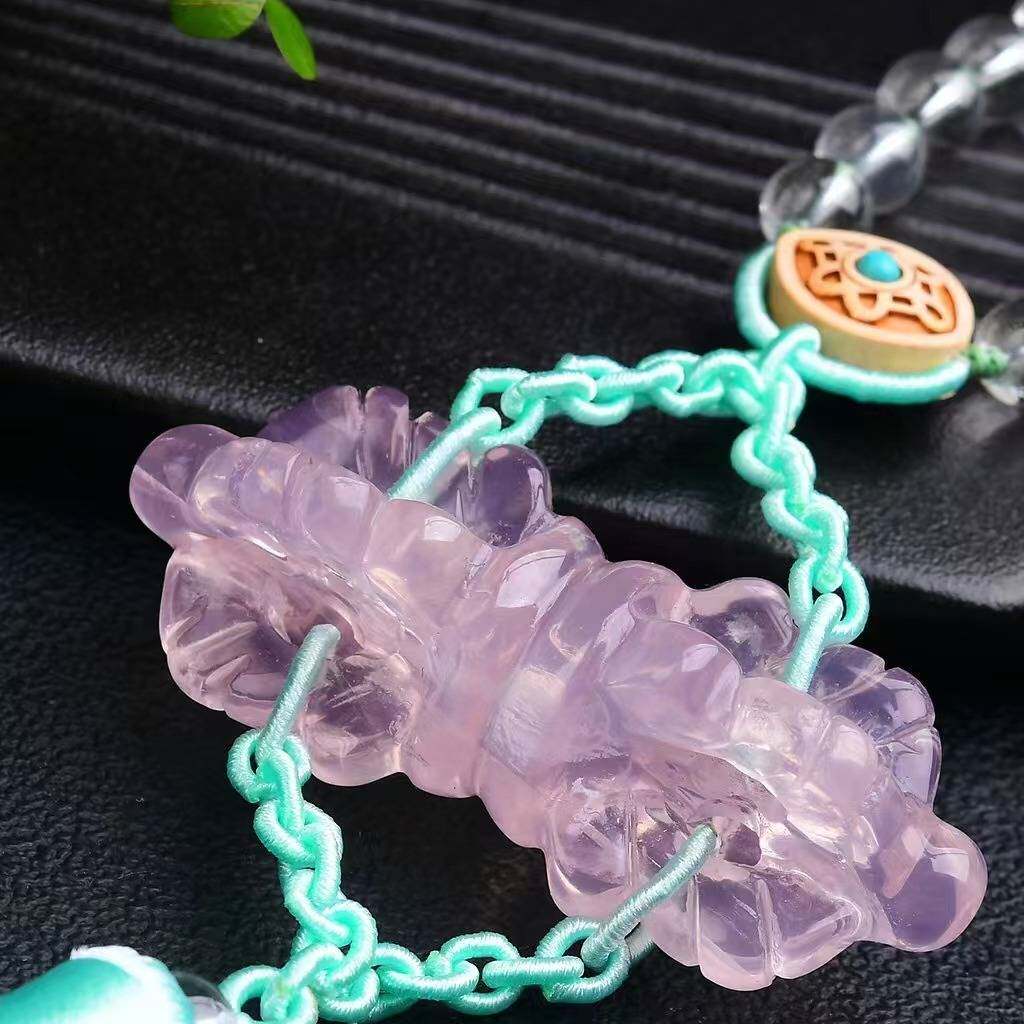 手工编织车挂天然莫桑粉水晶金刚铃降魔杵金刚杵车挂挂件流苏