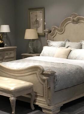 美复古床式美人式乡村桦木雕高背式花1FDH-8975.8米双床婚床家具