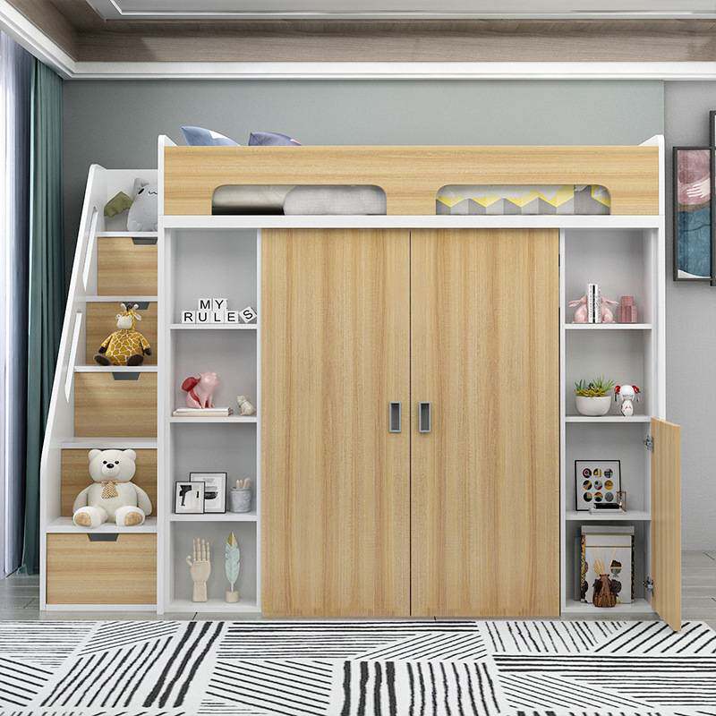 实木复式二层阁楼上下床带书桌衣柜组合衣帽间一体儿童半高床