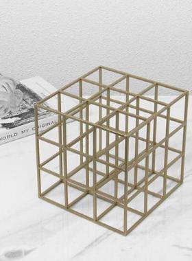 客现代创意九格摆件黑金铸QNP铁立体宫框书架样板间厅家居软装色