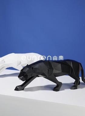 现厅代创意抽象几YFV何切面子豹摆件家居饰客办公室招财装树脂工