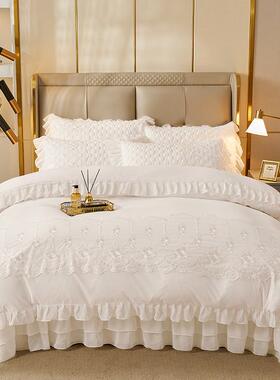 套版公主风夹棉绗缝床四盖款四件套纯白色韩花边被F968MJMT季通用