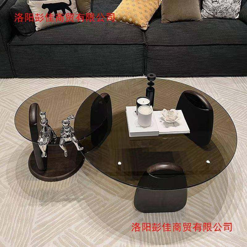 圆轻形HLQ茶几客家用小户厅型奢现代茶桌约创意钢化玻简璃茶几桌