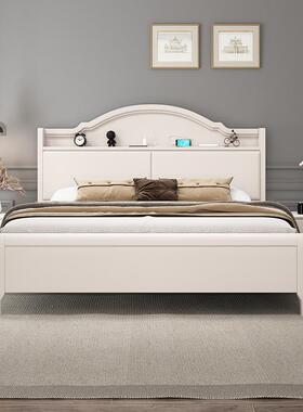 奶油风白色实木床简约1现代双人1.8米1箱.5m.M228#35户型高储物小