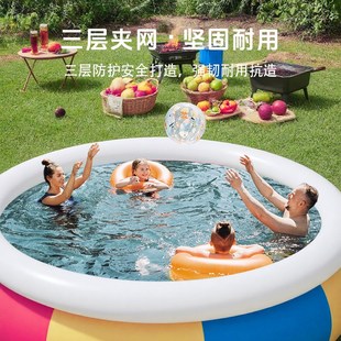 折叠游泳池成人充气儿童加厚三色圆形夹网家用大型洗澡浴盆戏水池