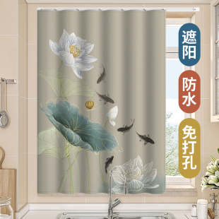 厨房卫生间窗帘橱柜门帘免打孔滑轨小窗户遮挡帘防水防尘防走光帘