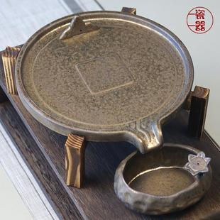 陶瓷茶盘托盘圆形创意个性 茶具 家用排水石磨干泡台储水式 茶台日式