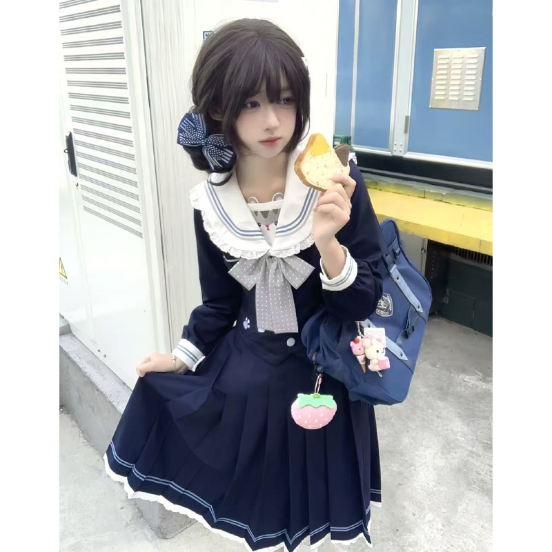 喵太【仓鼠日记】正版JK制服水手服长短袖学院风百褶裙花边裙套装