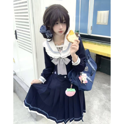 喵太【仓鼠日记】正版JK制服水手服长短袖学院风百褶裙花边裙套装