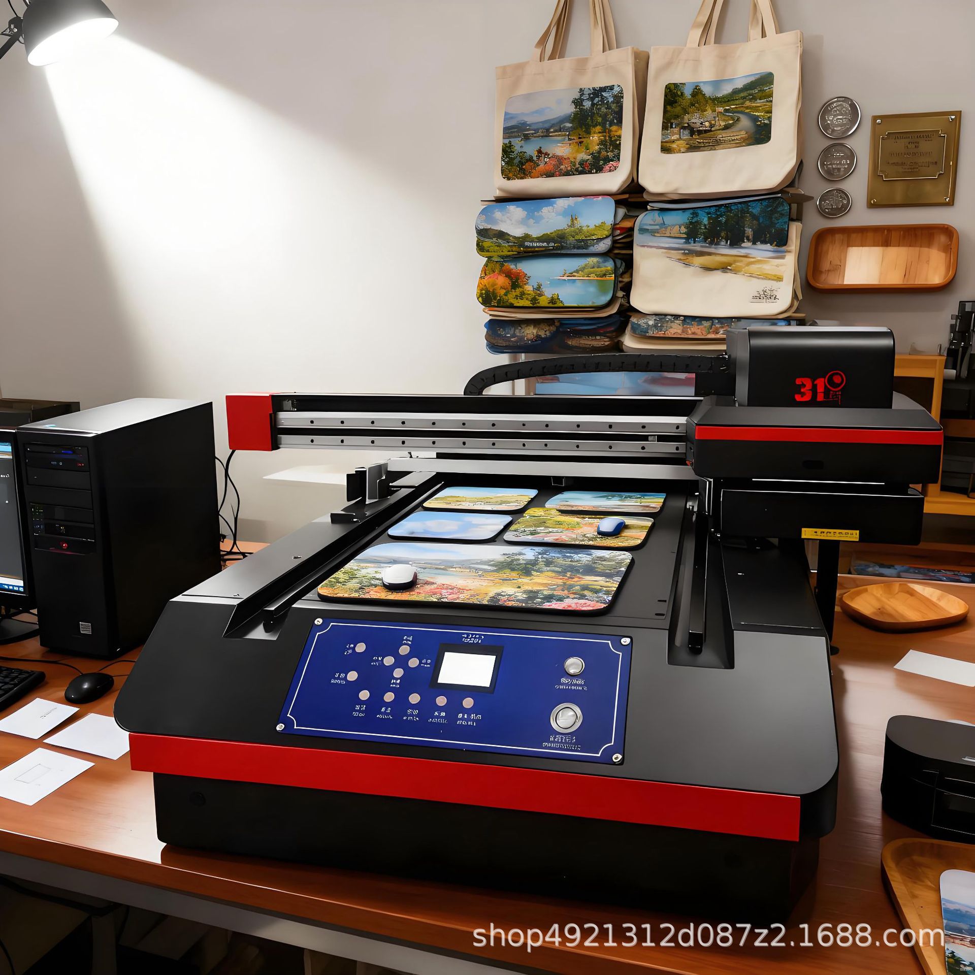 31度大型UV平板打印机金属板罐头礼盒机箱鼠标垫键盘图案印刷机