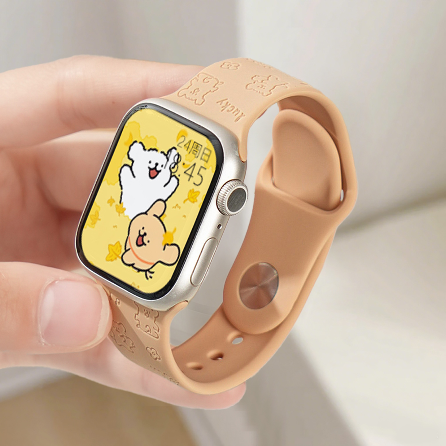 适用于苹果手表表带iwatchs10/9印花小狗硅胶applewatchs8创意可爱休闲se回环手表带Ultra夏季男女s7镭雕腕带