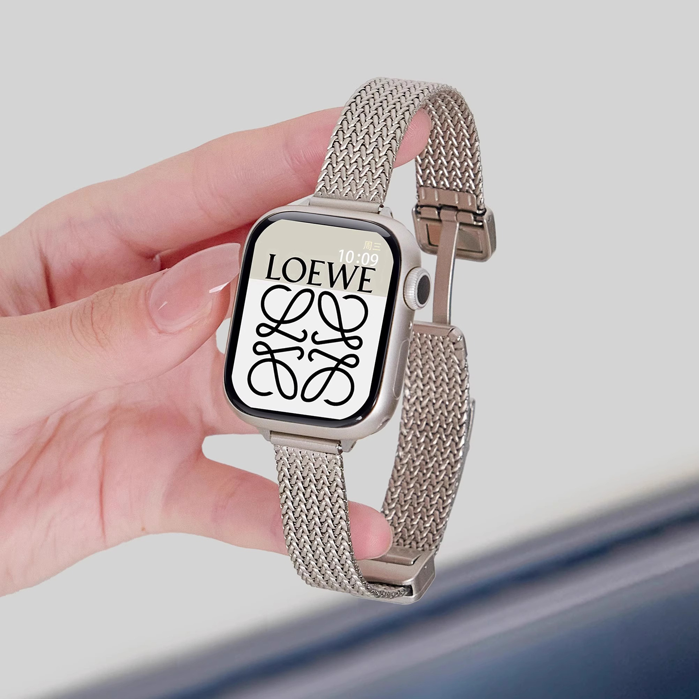 适用苹果s10手表applewatch麦穗表带S9卡扣不锈钢苹果S8表带iwatch高级感米兰尼斯S7小蛮腰细款SE女Ultra腕带