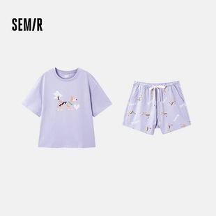 短袖 森馬夏季 女款 夏季 柔軟舒適兩件套夏天條紋家居服105323165013
