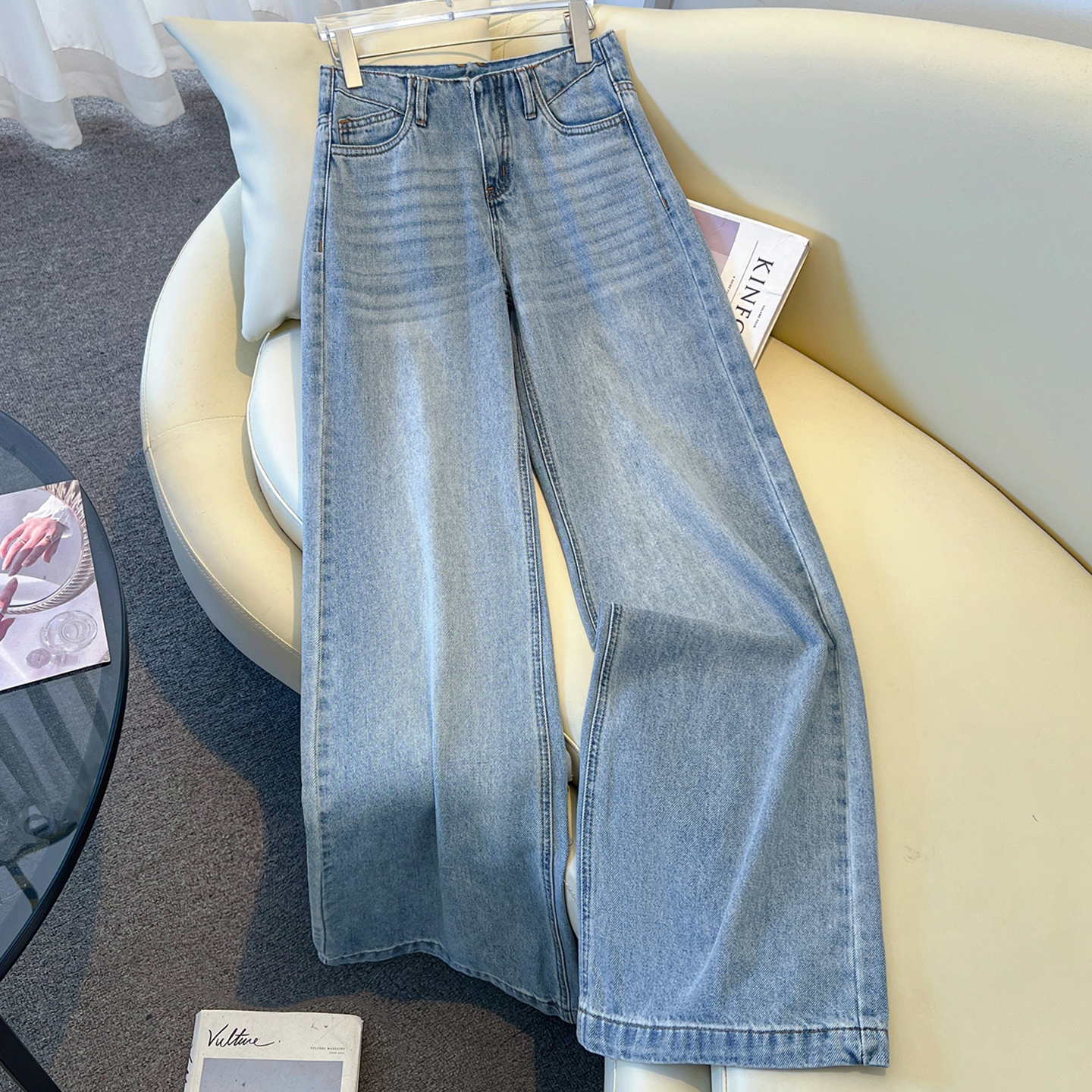 蓝色百搭阔腿牛仔微喇裤女宽松显瘦直筒长裤休闲拖地裤子2025新款