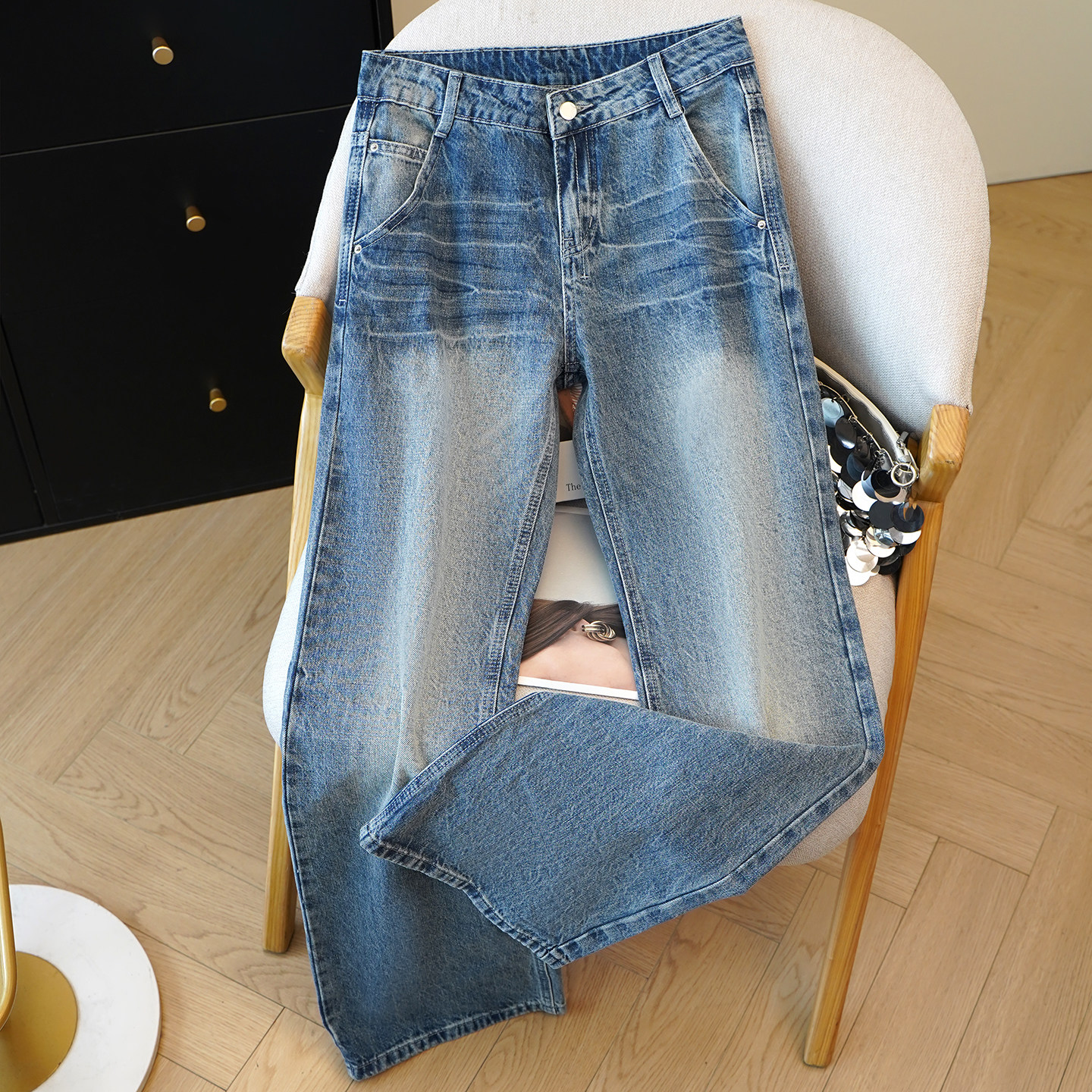 复古低腰喇叭牛仔裤水洗做旧弹力休闲裤女宽松显瘦百搭微喇长裤子,女装/女士精品,牛仔裤,淘宝优惠券,粉丝福利购,淘宝优惠卷