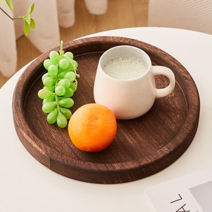 实木圆形托盘家用放茶杯架茶盘茶水盘子桌面茶具收纳架置物展示架