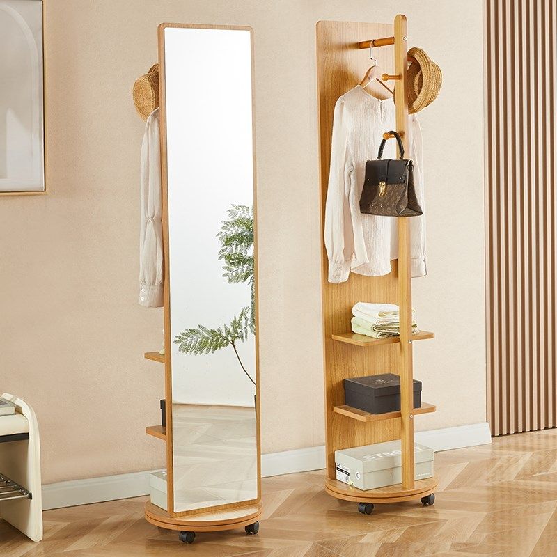 L*全身镜落地镜家用卧室可旋转移动试衣镜子带Q挂衣架一体穿衣镜