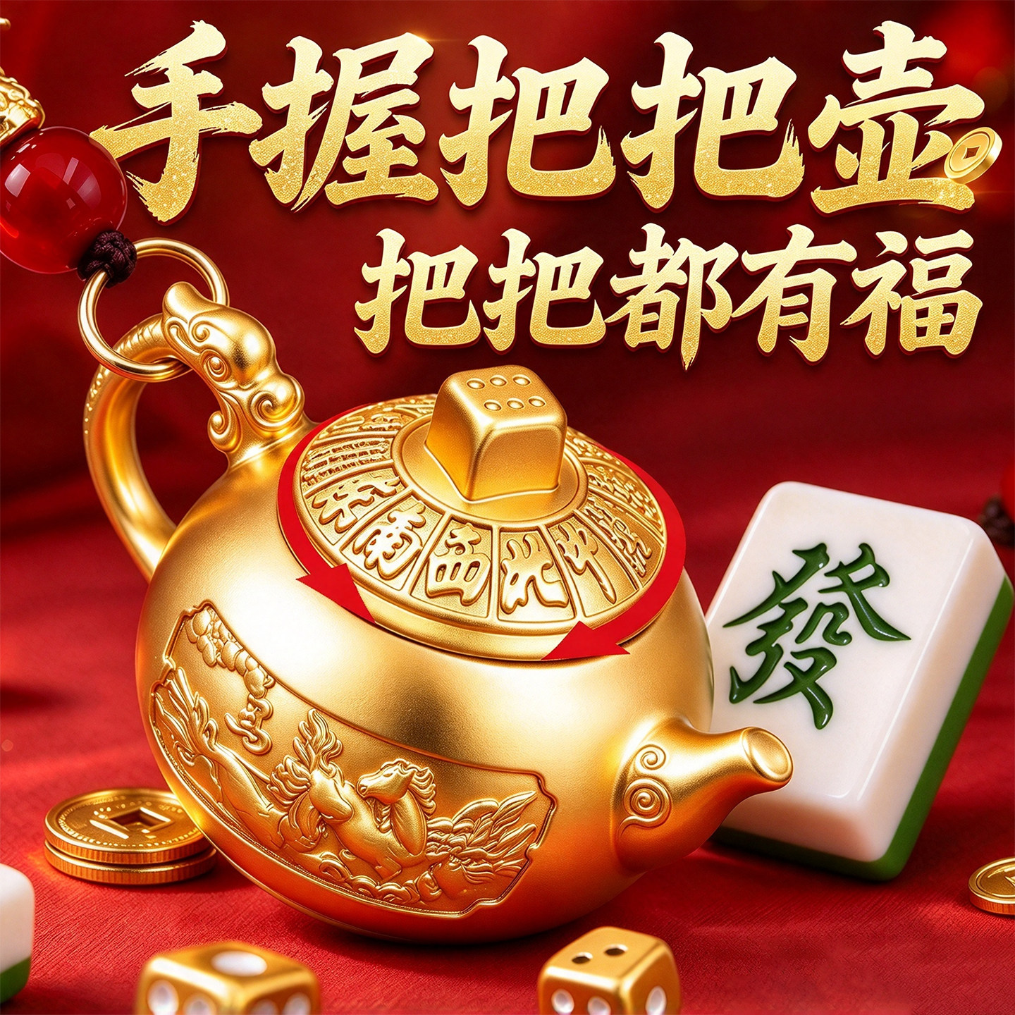 把把壶手把件打麻将钥匙扣八方来财黄铜新款十二生肖把把胡小挂件
