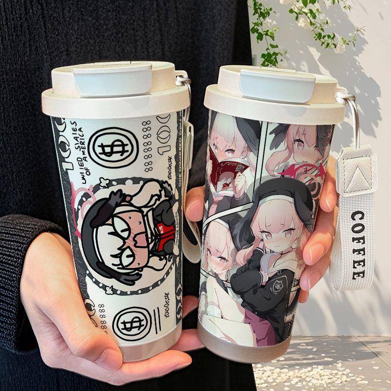 碧蓝档案下江小春保温杯不锈钢吸管双饮大容量咖啡水杯学生高颜值