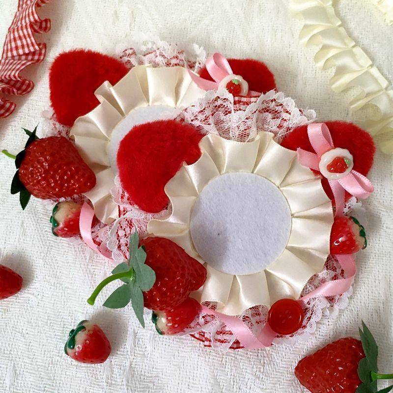 日系少女心草莓红蝴蝶猫耳朵吧唧托55-65mm谷美徽章托痛包DIY装饰