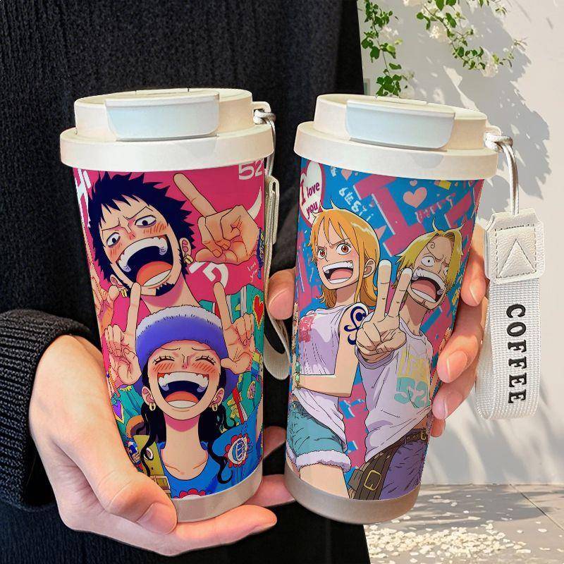 海贼王动漫保温杯不锈钢吸管双饮大容量咖啡水杯学生高颜值