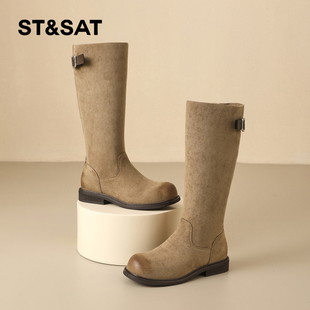女靴长筒靴子长靴真皮西部牛仔靴 女款 星期六骑士靴女2025冬季 新款