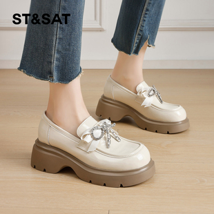 星期六乐福鞋女2025冬季新款女鞋女款爆款鞋子真皮厚底懒人小皮鞋