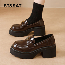 星期六乐福鞋女2025冬季新款女鞋女款爆款鞋子厚底粗跟加绒小皮鞋