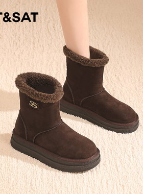 星期六雪地靴女冬2025冬季新款女靴冬款靴子翻折加绒加厚保暖棉鞋