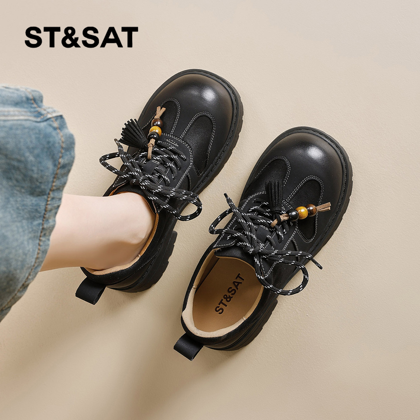 星期六乐福鞋女2025秋季新款女鞋女款爆款鞋子厚底女士大头小皮鞋