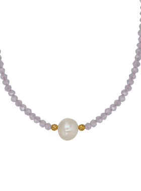 现货2023年新款紫色水晶串珠项链女锁骨链夏巴洛克珍珠简约choker