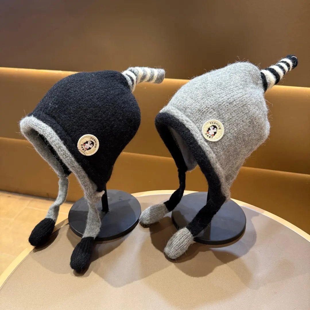 儿童帽子护耳帽秋冬季男童女童针织毛线帽可爱保暖帽加绒加厚防风