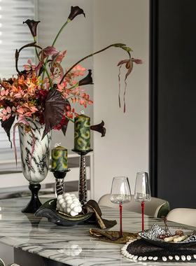 现代轻奢样板间餐桌花器花艺烛台餐具果盘创意摆件桌面餐厅样板间