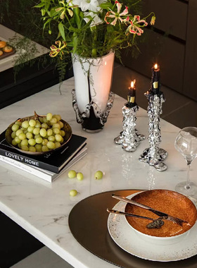 轻奢现代创意插花玻璃器茶几白色桌面客厅家居样板间古典琉璃花瓶