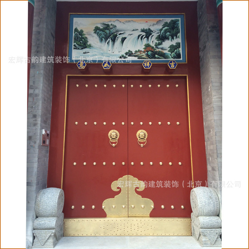 中式仿古实木大红对开四合院门