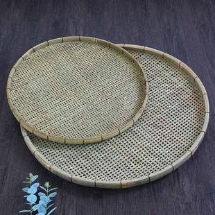 铜丝扎边竹编晾晒竹扁有孔筛子圆形竹簸箕家用编织手工竹制品